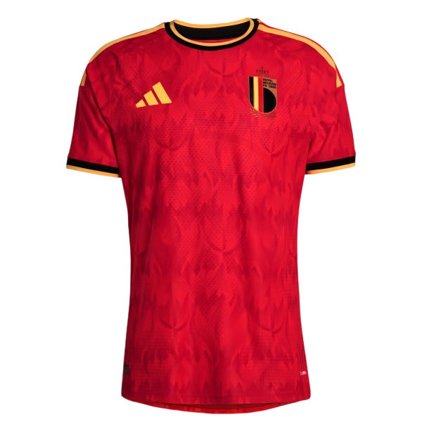 Front view of authentic Belgium 2026 World Cup home soccer jersey player version with slim fit design.