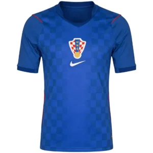 Front view of authentic Croatia 2026 World Cup away soccer jersey player version with slim fit design.
