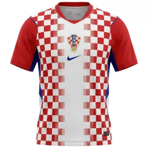 Front view of authentic Croatia 2026 World Cup home soccer jersey player version with slim fit design.