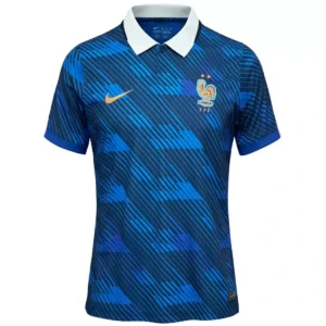 Front view of authentic France 2026 World Cup home soccer jersey player version with slim fit design.