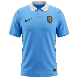 Front view of authentic Uruguay 2026 World Cup home soccer jersey player version with slim fit design.