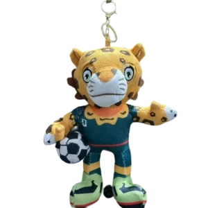 2026 World Cup Mexico Mascot Plush Keychain - Jaguar Stuffed Animal Keyring holding a Soccer Ball