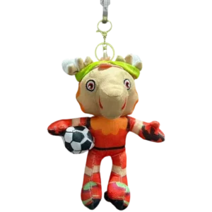 2026 World Cup Canada Mascot Plush Keychain - Moose Stuffed Animal Keyring holding a Soccer Ball