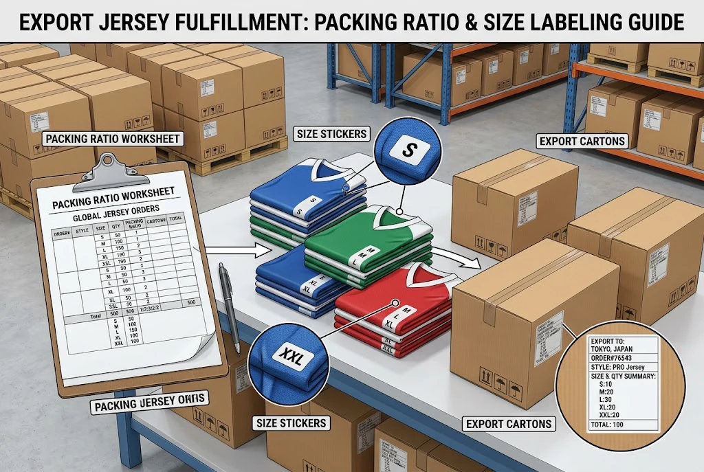 Export carton size ratio planning for soccer jersey wholesale inventory and replenishment use