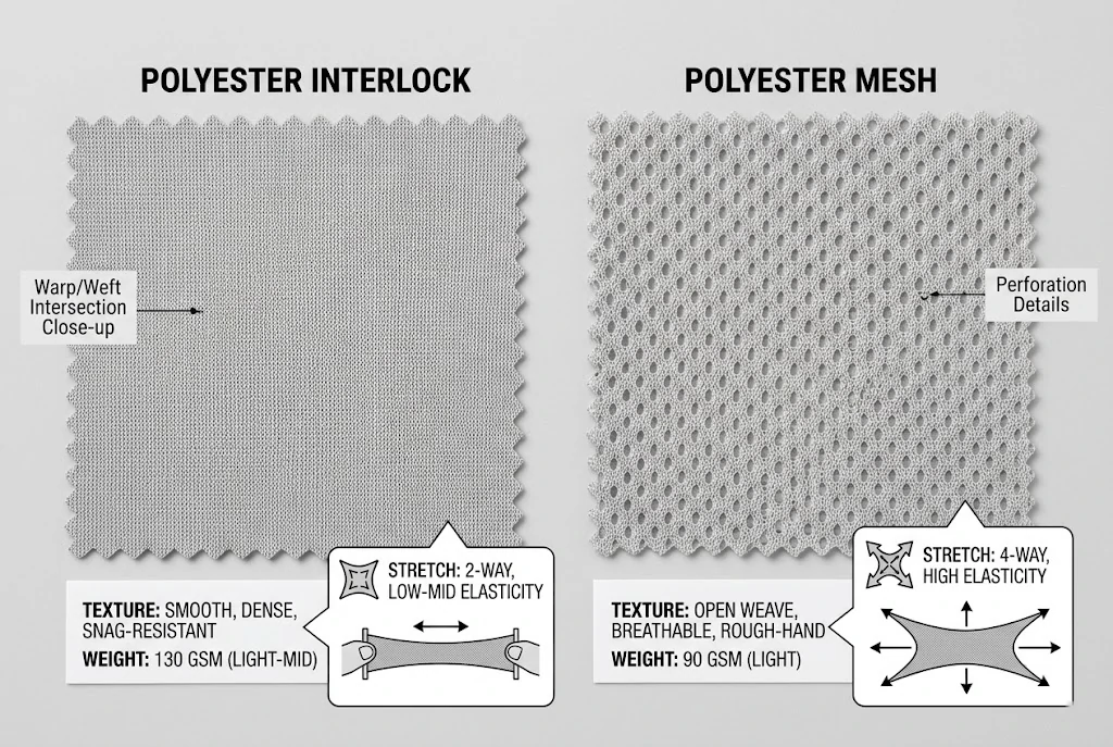 polyester interlock and mesh swatches for youth soccer jersey fabric selection