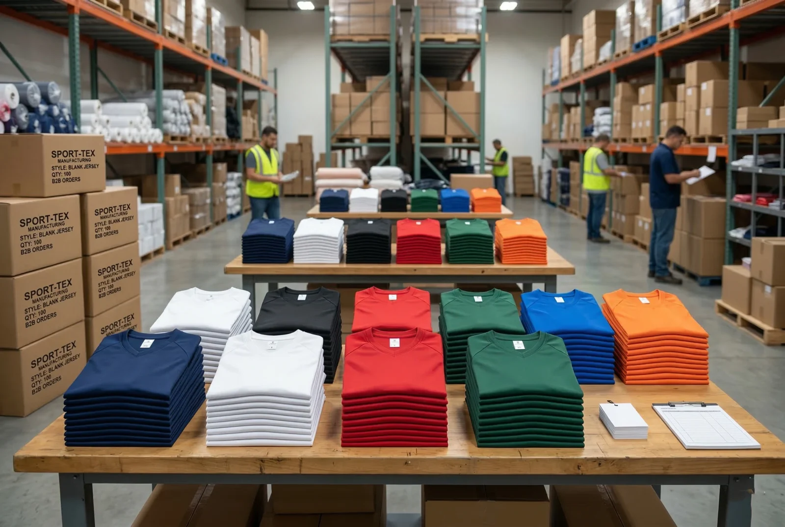 wholesale soccer jersey neatly stacked highlighting premium fabric quality for B2B bulk buyers