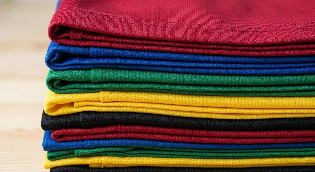 neatly folded blank soccer uniforms prepared for bulk B2B procurement and customization.