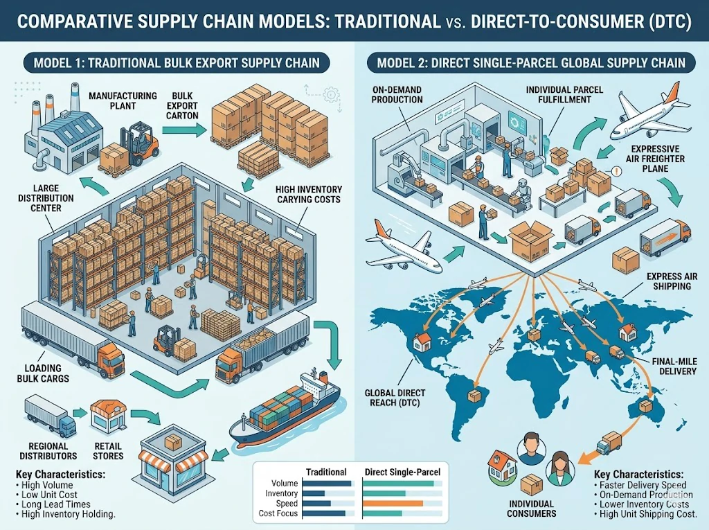 visual reference diagram comparing bulk wholesale procurement and direct dropshipping models for sports apparel.