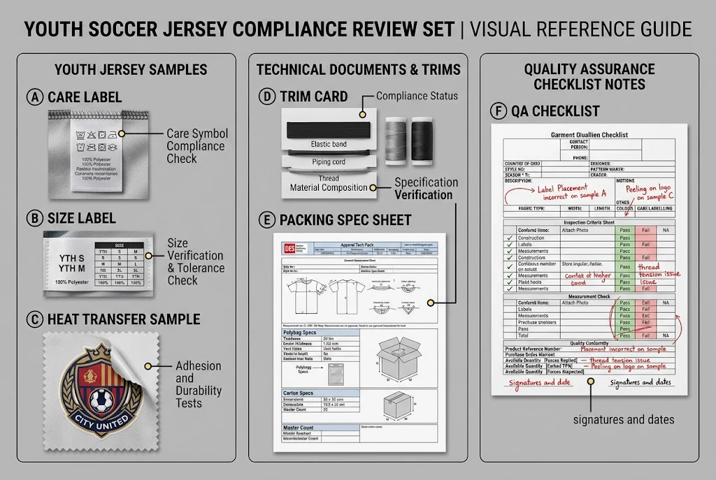 youth soccer jersey labels trims print samples and approval documents for bulk order review