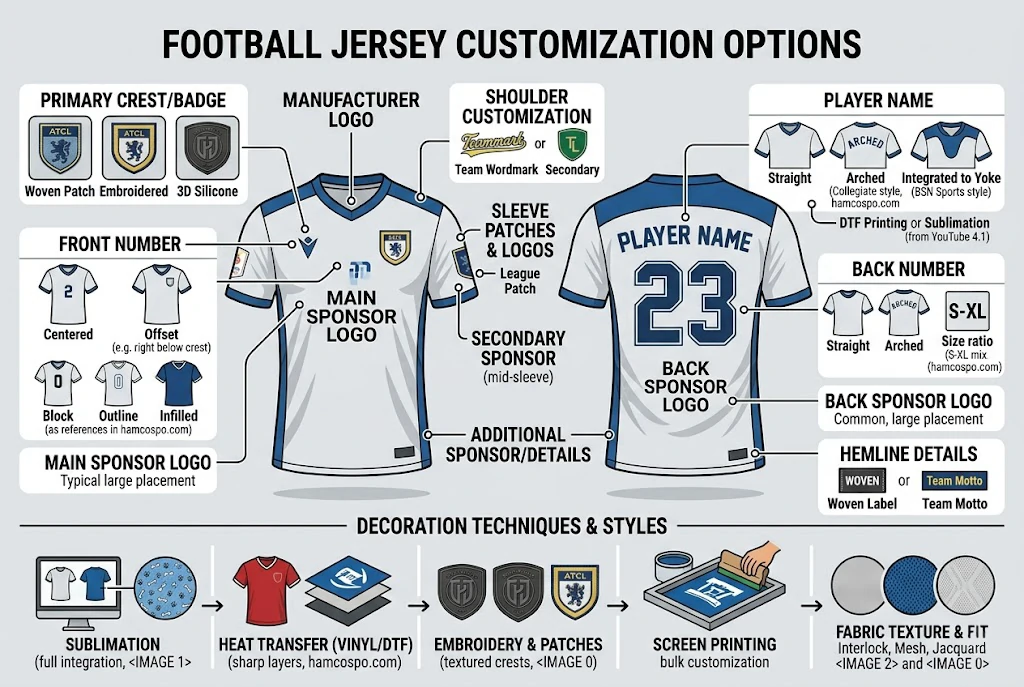visual guide showing name number badge customization on adult soccer jerseys