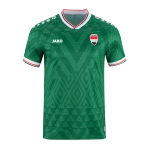 Front view of authentic Iraq 2026 World Cup Away soccer jersey player version with slim fit design.
